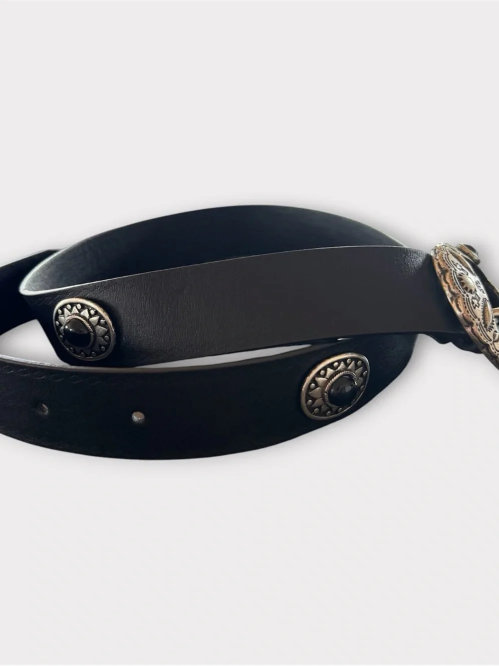 The Kooples Black Leather Belt with Decorative Silver-Tone Western Buckle